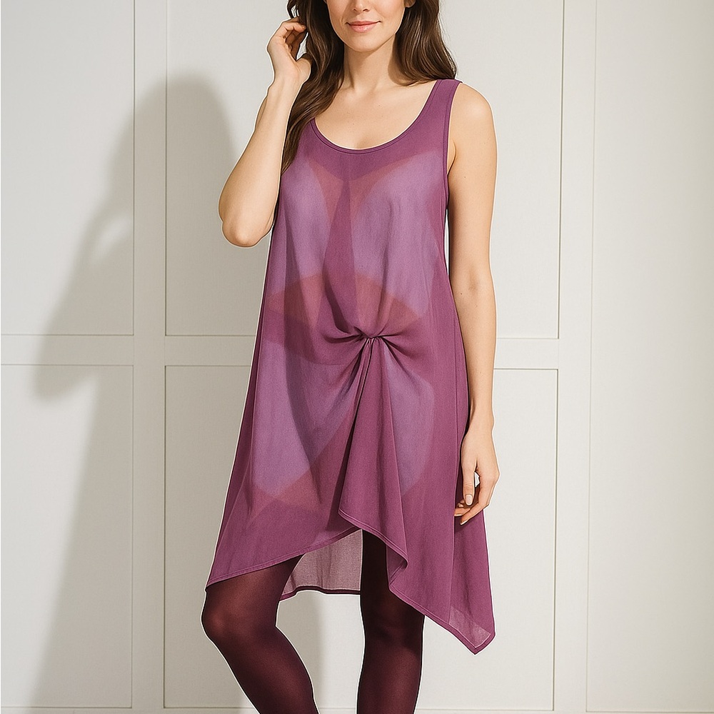 Designer PIERANTONIO GASPARI Silk Chiffon A-Line Midi Sleeveless Ruched Dress